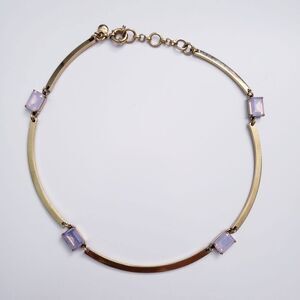 J. Crew Gold Bar Faux Chocker Necklace with Semi Clear Pink Stones